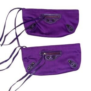 Balenciaga Purple Canvas Motorcycle Pouch Set of 2 Tassel Zip Stud Detail Italy